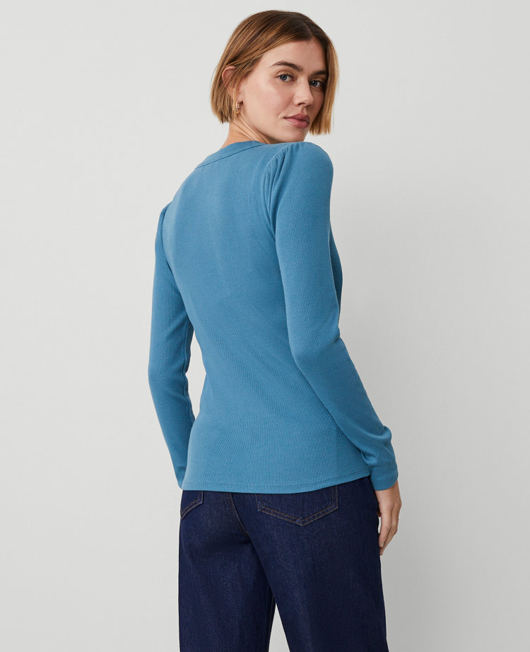 Petite Puff Sleeve Henley Top