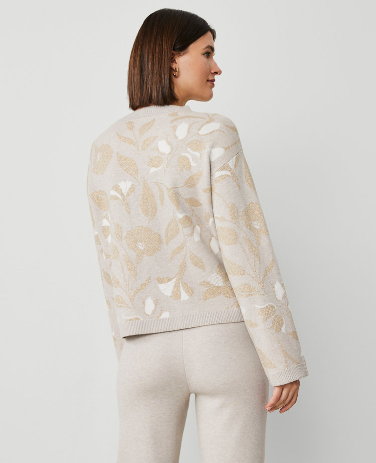 Petite Shimmer Floral-Trimmed Sweater