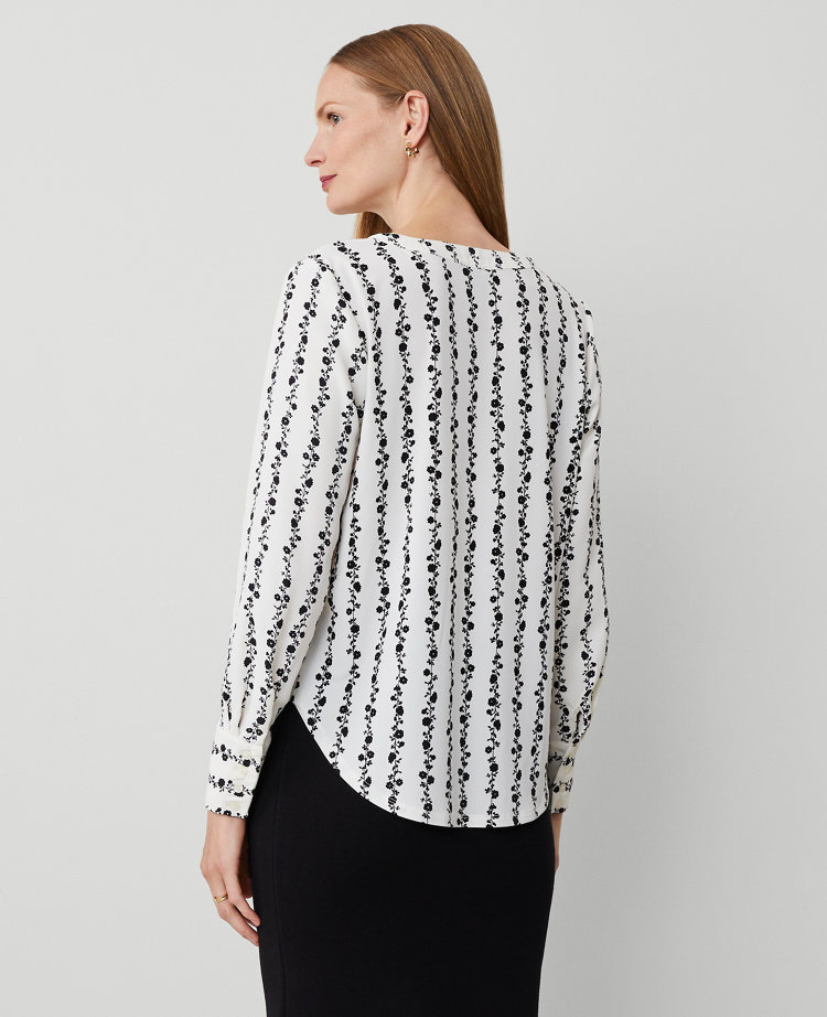 Taupe Floral Mixed Media Ribbed Top