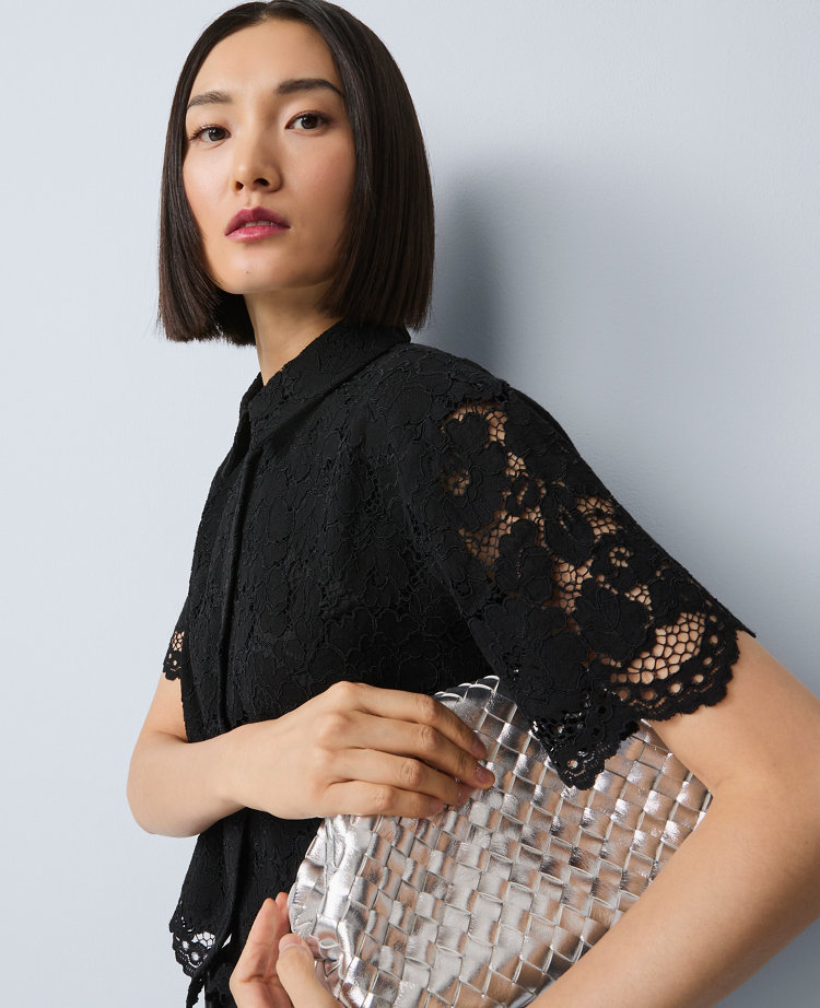 Ann Taylor Lace Modern Blouse In Black