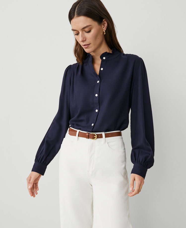 Weekend Collection Ruffle Neck Flannel Shirt