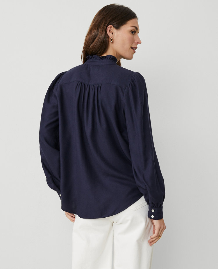 Weekend Collection Ruffle Neck Flannel Shirt
