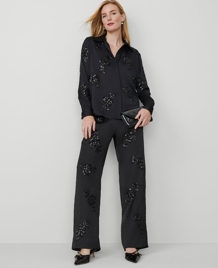 The Straight Pant in Floral Embellished Sequin