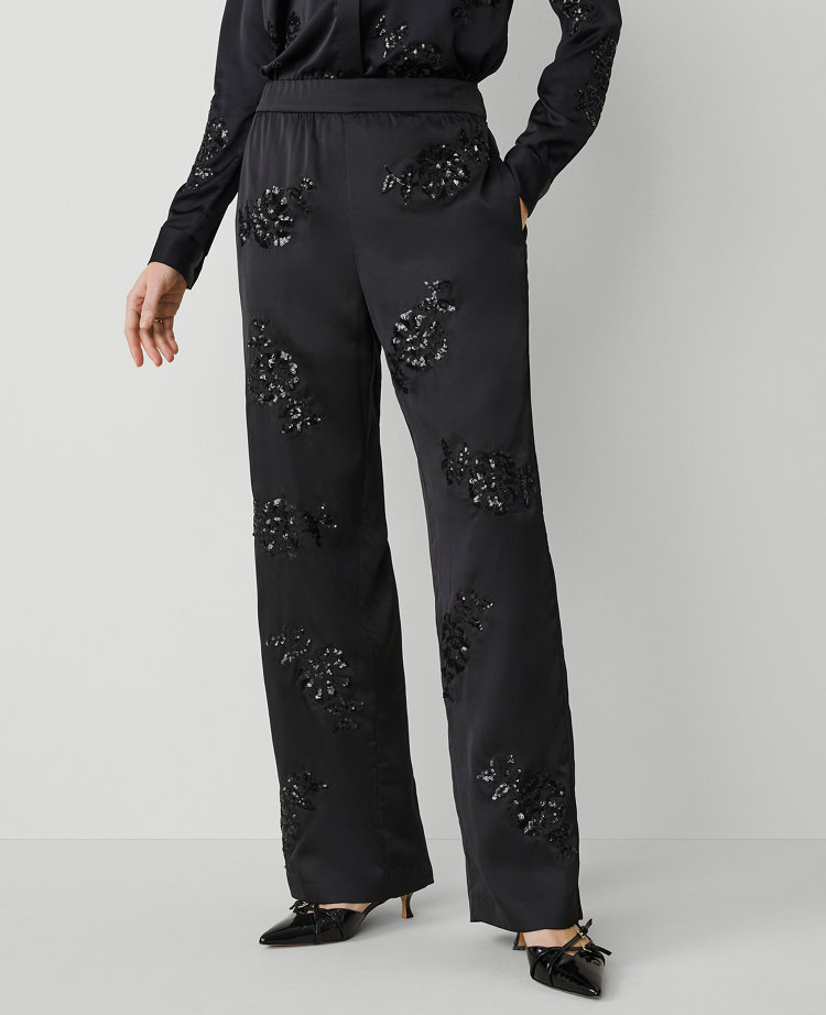 The Straight Pant in Floral Embellished Sequin