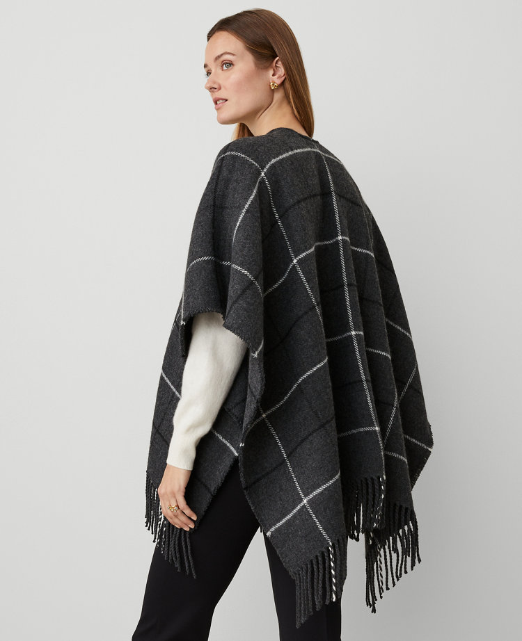 Buckle Plaid Open Poncho