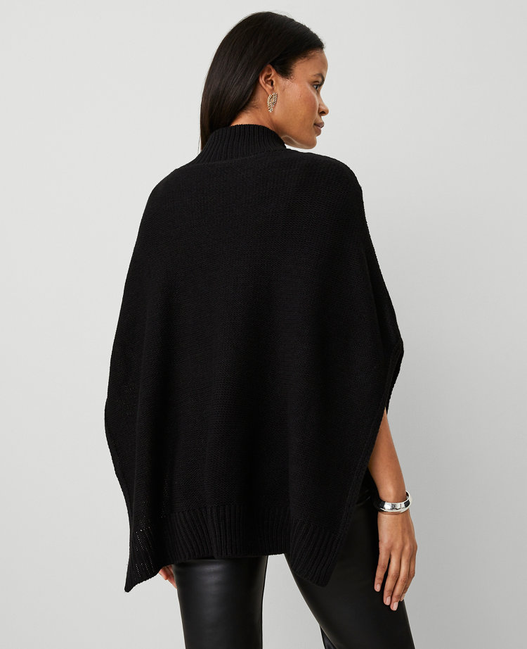 Button Mock Neck Cable Poncho