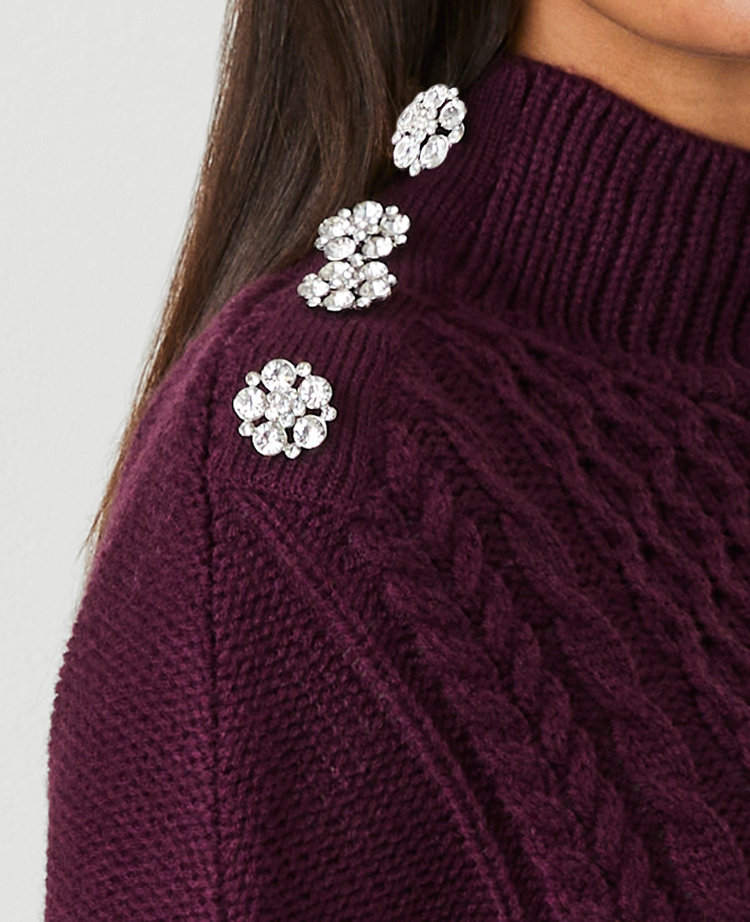 Button Mock Neck Cable Poncho