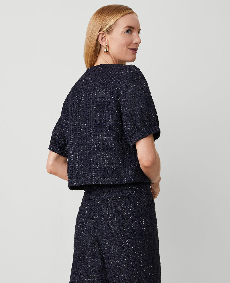Petite Metallic Tweed Puff Sleeve Jacket