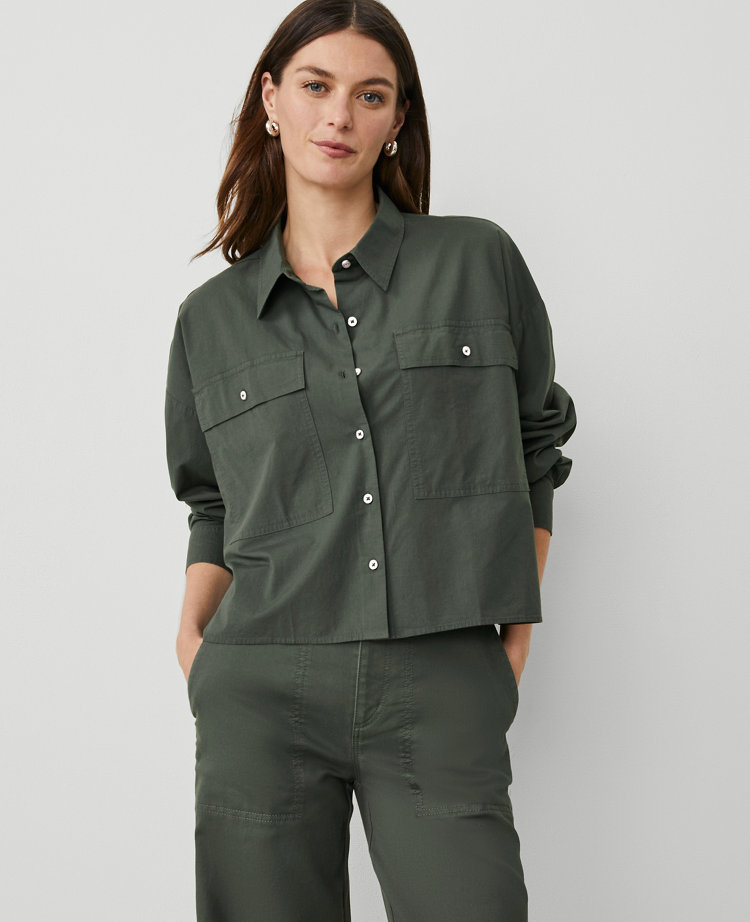 Petite Oversized Cropped Pocket Shirt