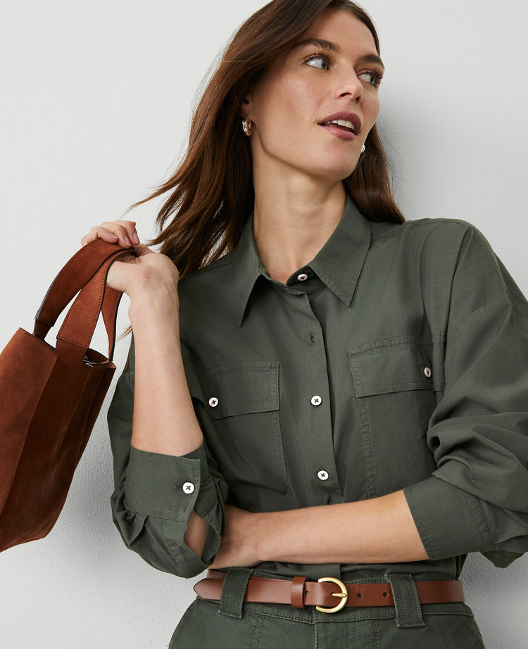 Petite Oversized Cropped Pocket Shirt