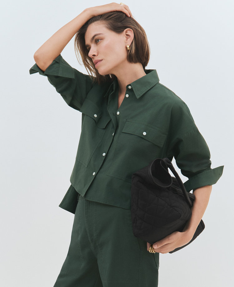 Petite Oversized Cropped Pocket Shirt