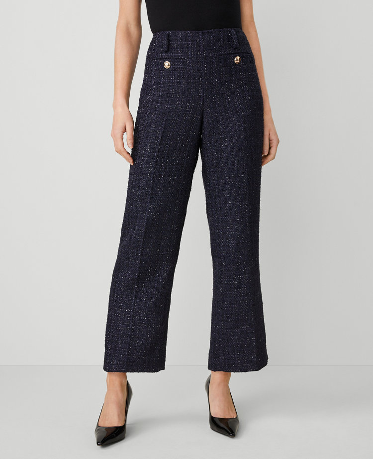 Metallic Tweed Pocket Straight Ankle Pant