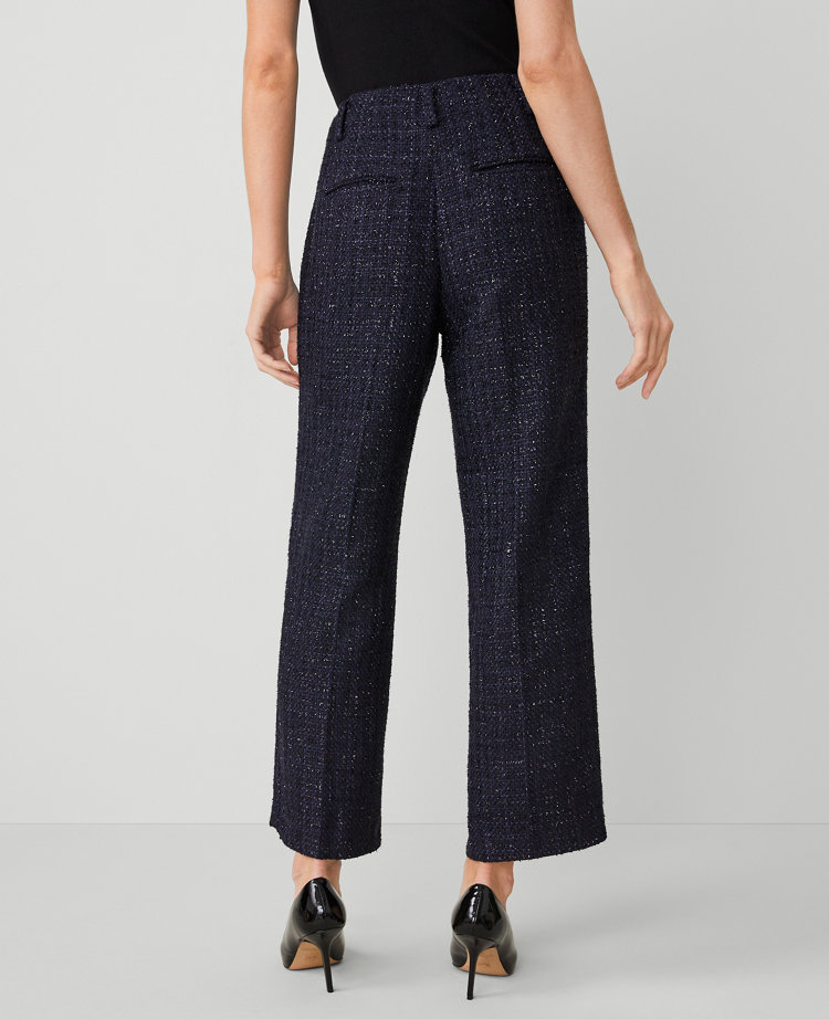 Metallic Tweed Pocket Straight Ankle Pant