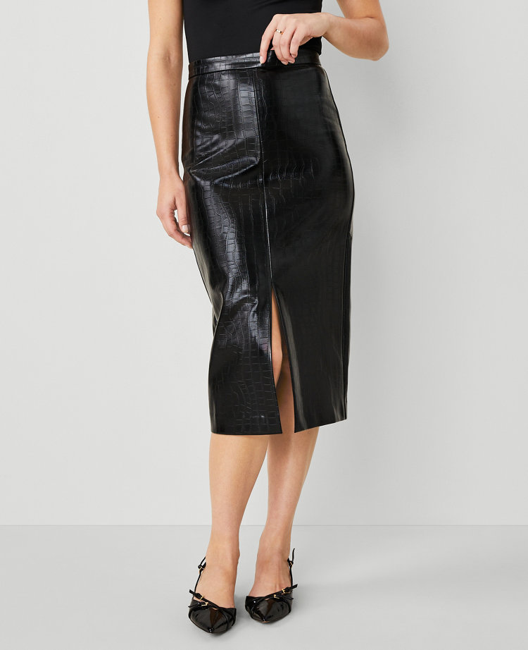 Petite Embossed Faux Leather Pencil Skirt