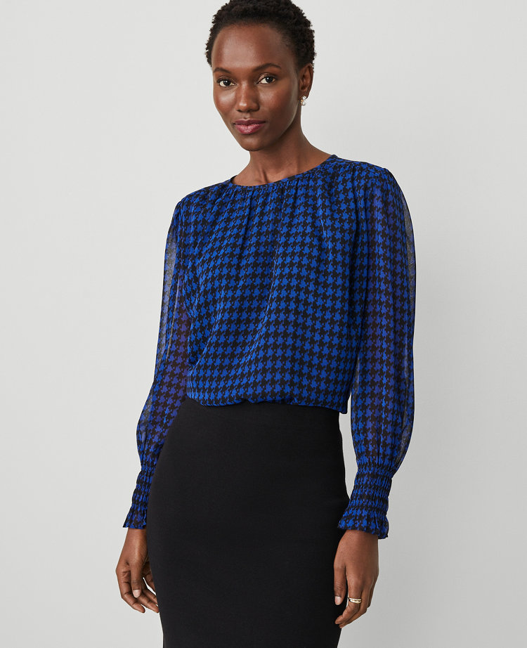 Houndstooth Tweed Shirred Top