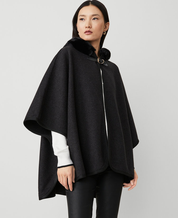 Buckle Faux Fur Hooded Poncho