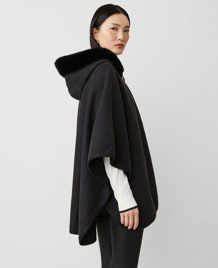 Buckle Faux Fur Hooded Poncho