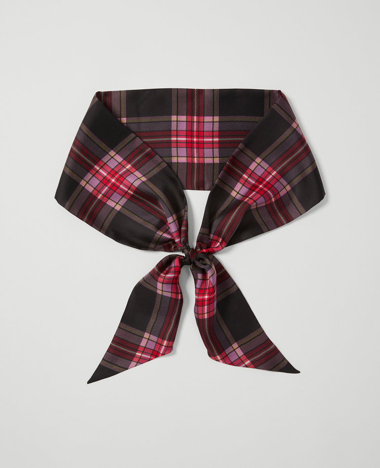 Plaid Skinny Silk Scarf