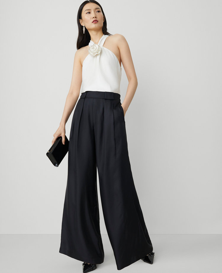 Studio Collection Pleated Easy Palazzo Pant in Silk