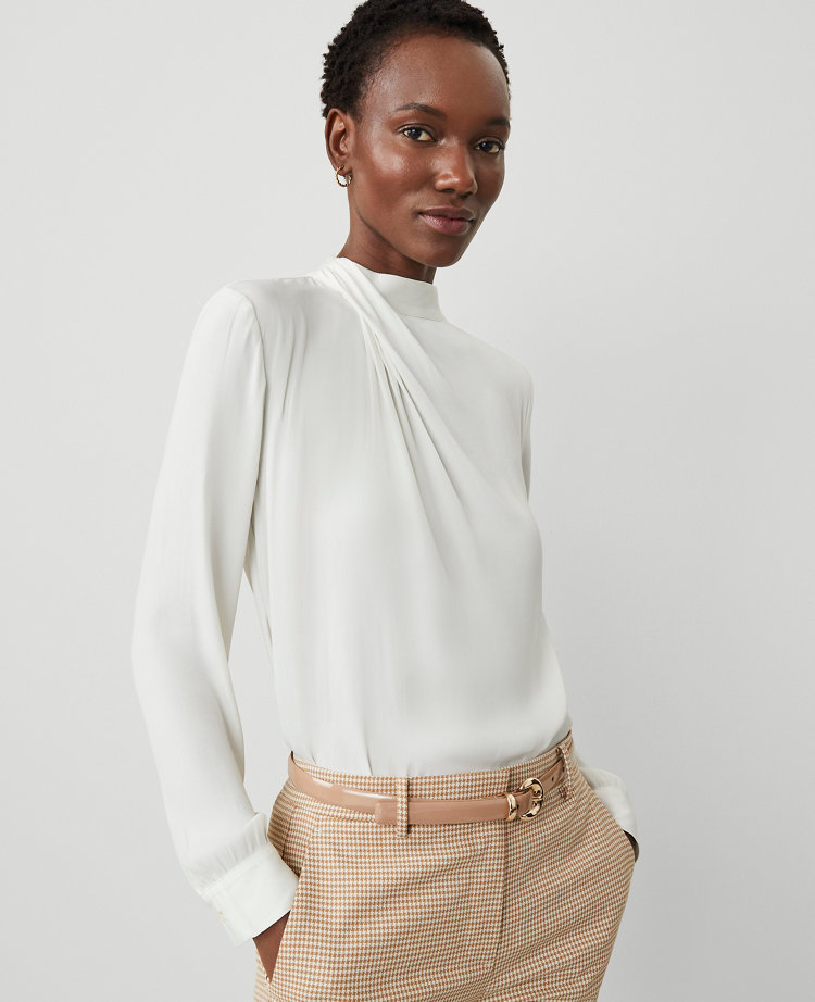 Mock Neck Drape-Front Top