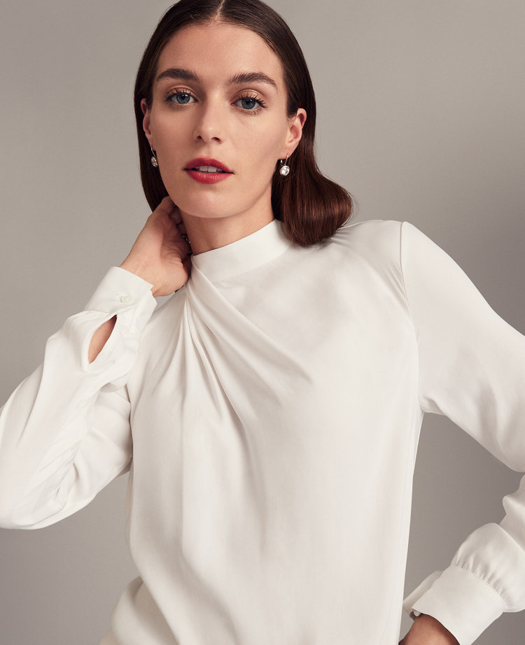 Mock Neck Drape-Front Top