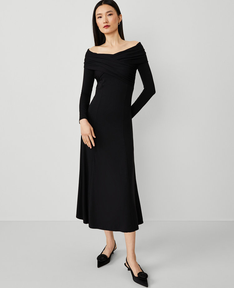 Petite Twist Off The Shoulder Knit Midi Dress