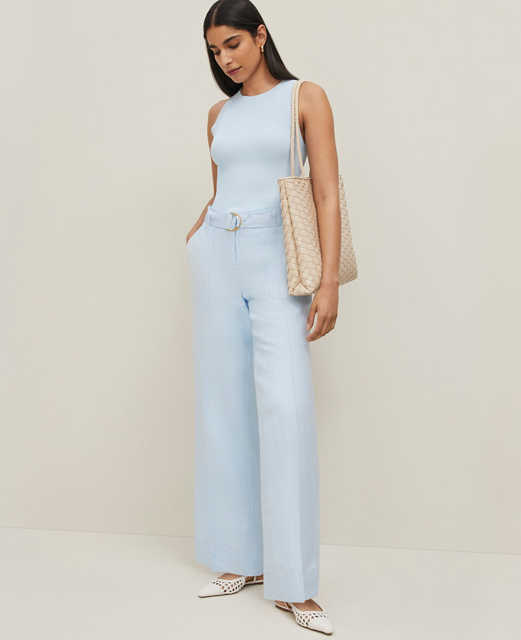 The Belted Wide-Leg Pant in Linen Blend
