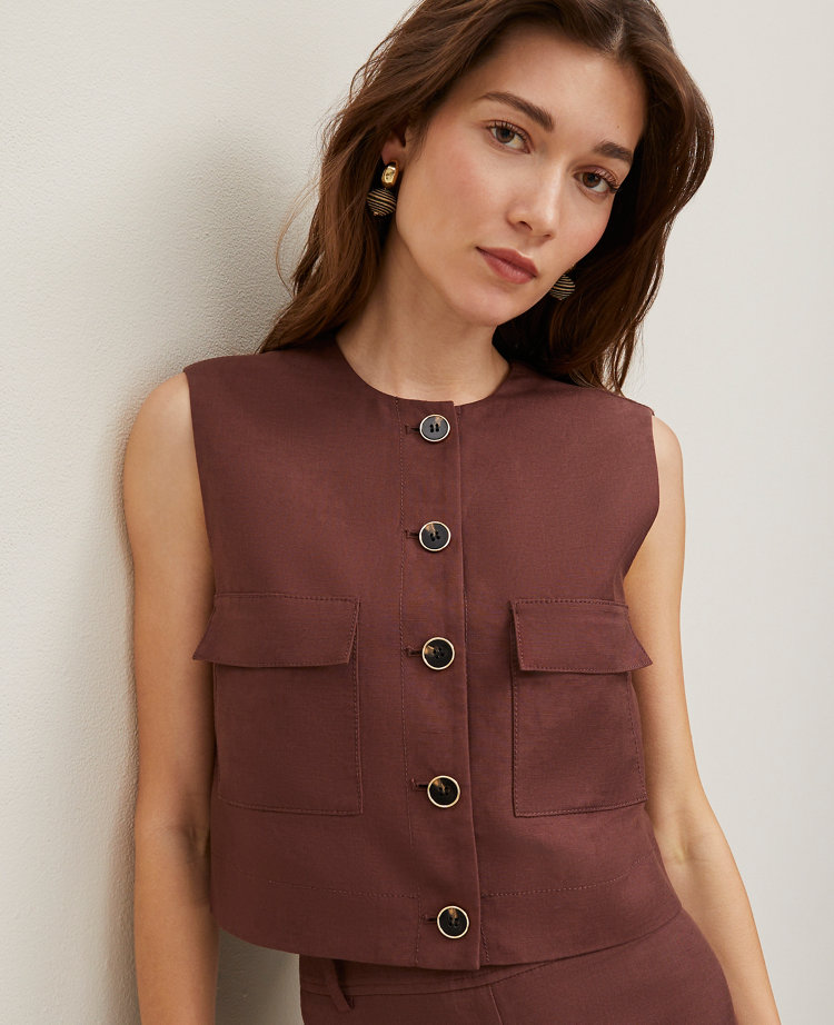 Linen-Blend Patch Pocket Vest