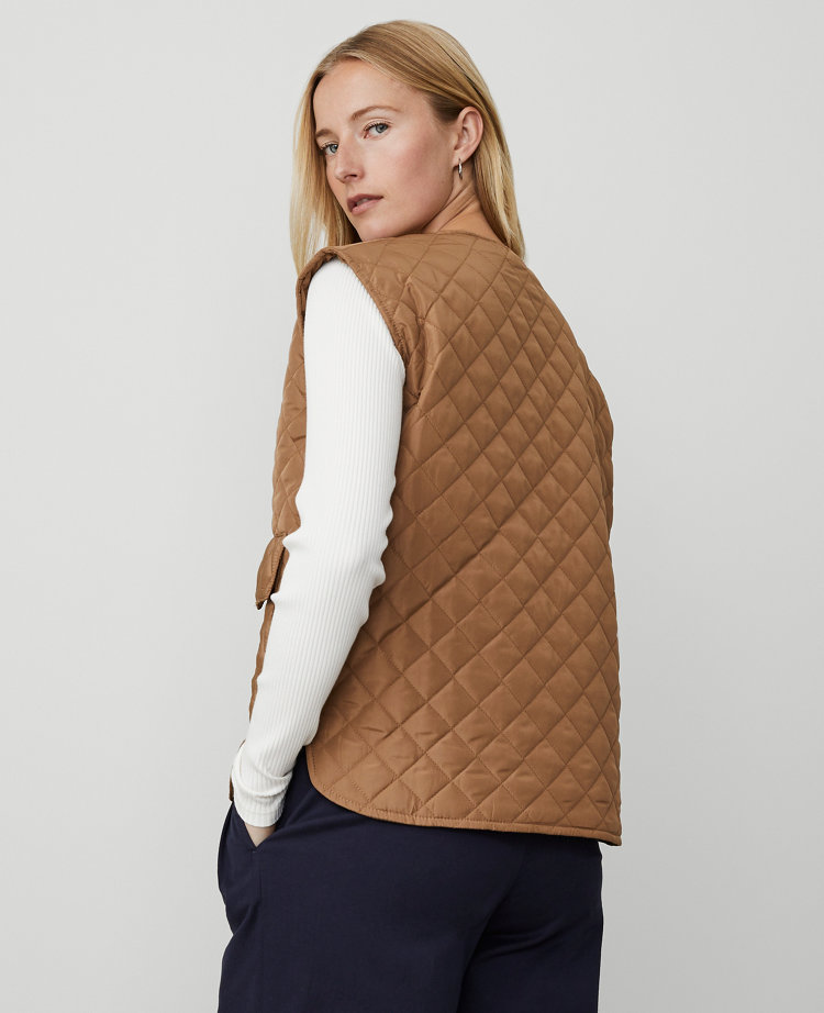 Ann Taylor Quilted Puffer Vest Cappuccino Tan Women's