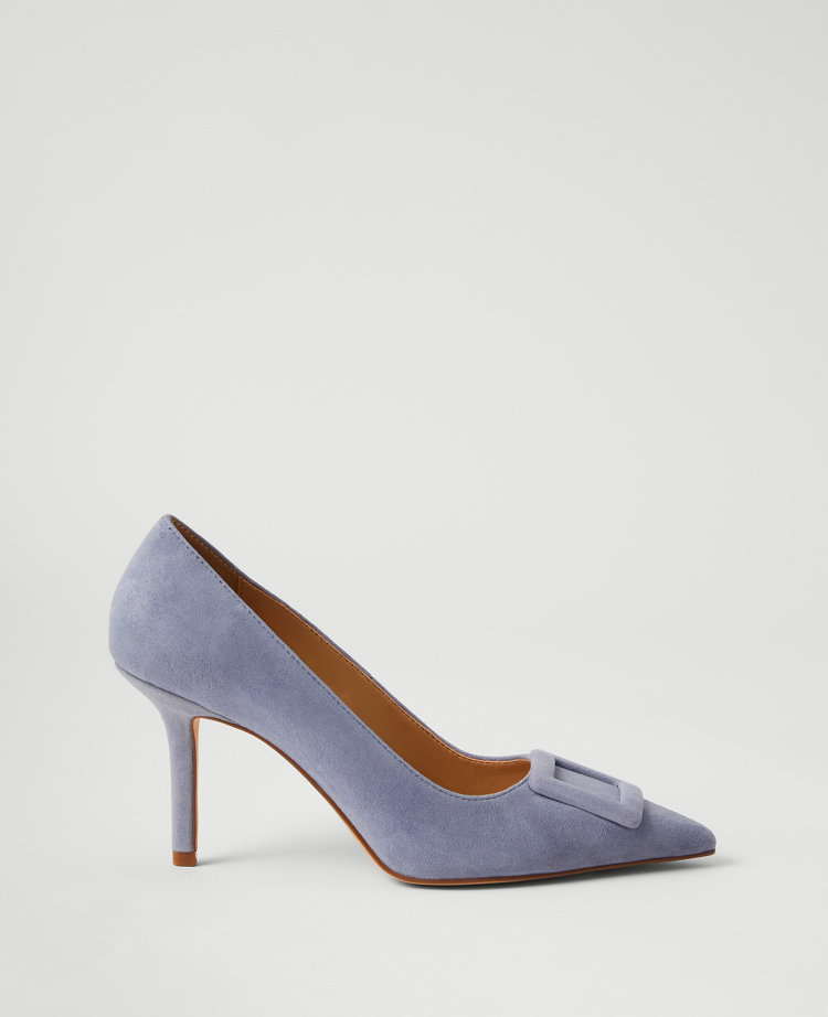 Buckle Pointy Toe Suede Pumps