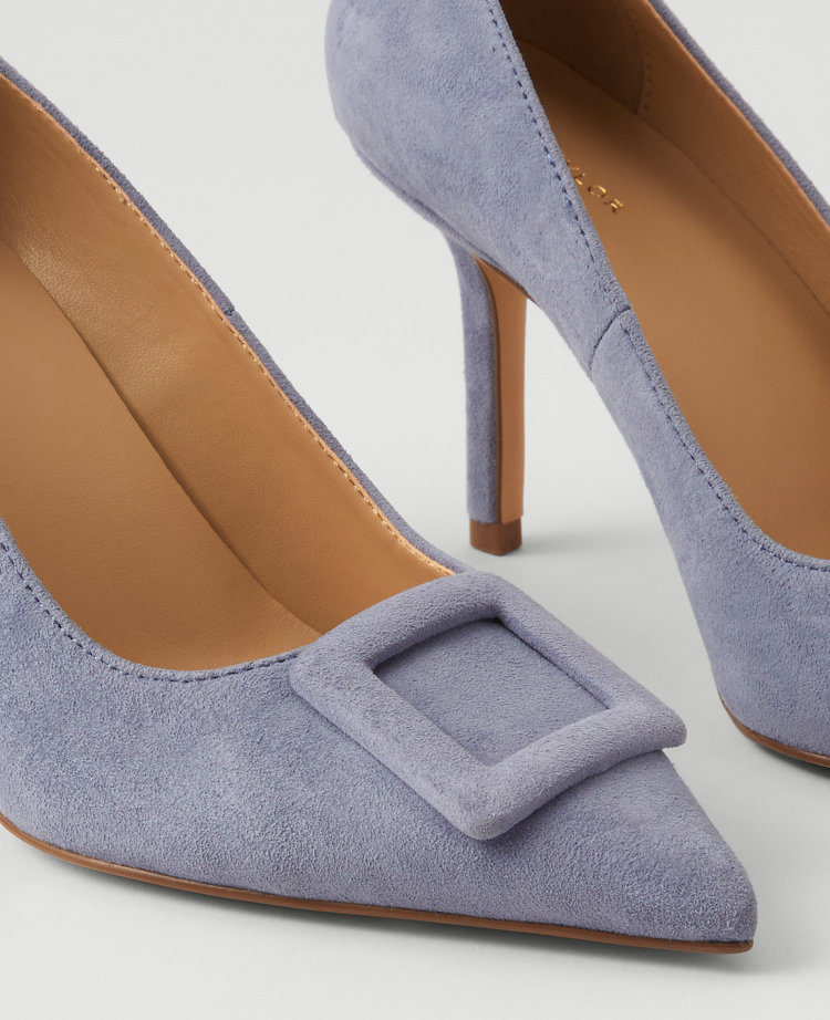Buckle Pointy Toe Suede Pumps