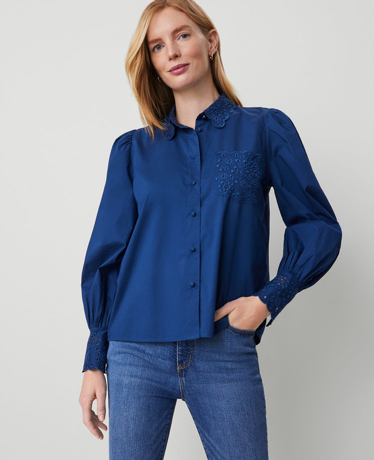 Eyelet Embroidered Pocket Shirt carousel Product Image 1