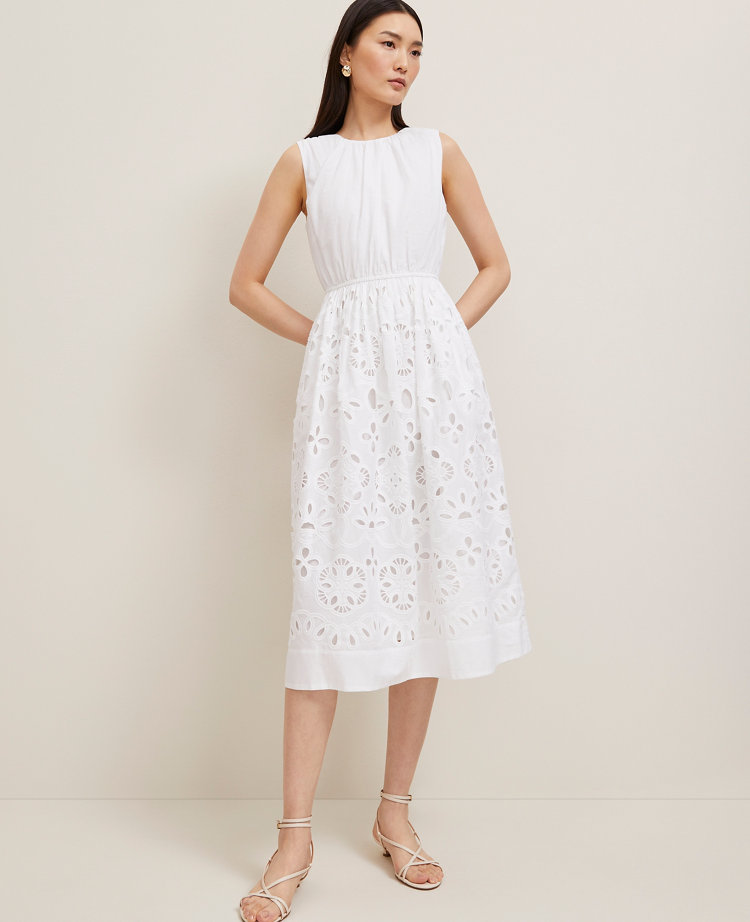 Embroidered Flare Midi Dress