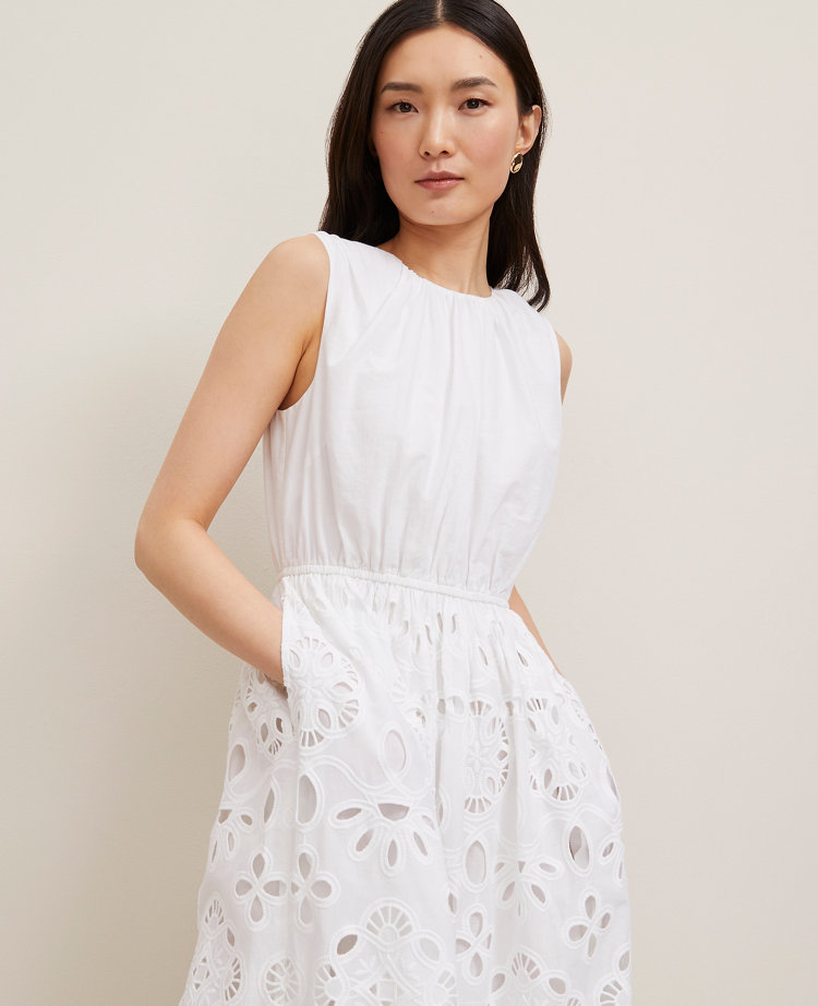 Eyelet Flare Midi Dress