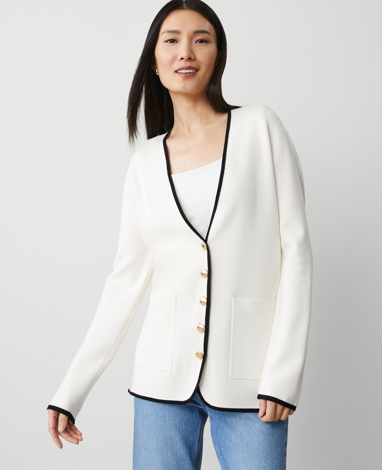 Tipped V-Neck Sweater Blazer carousel Product Image 1