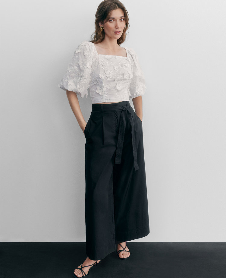 The Belted Cropped Palazzo Pant in Poplin