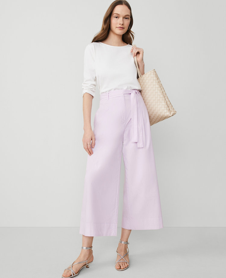 The Belted Cropped Palazzo Pant in Poplin