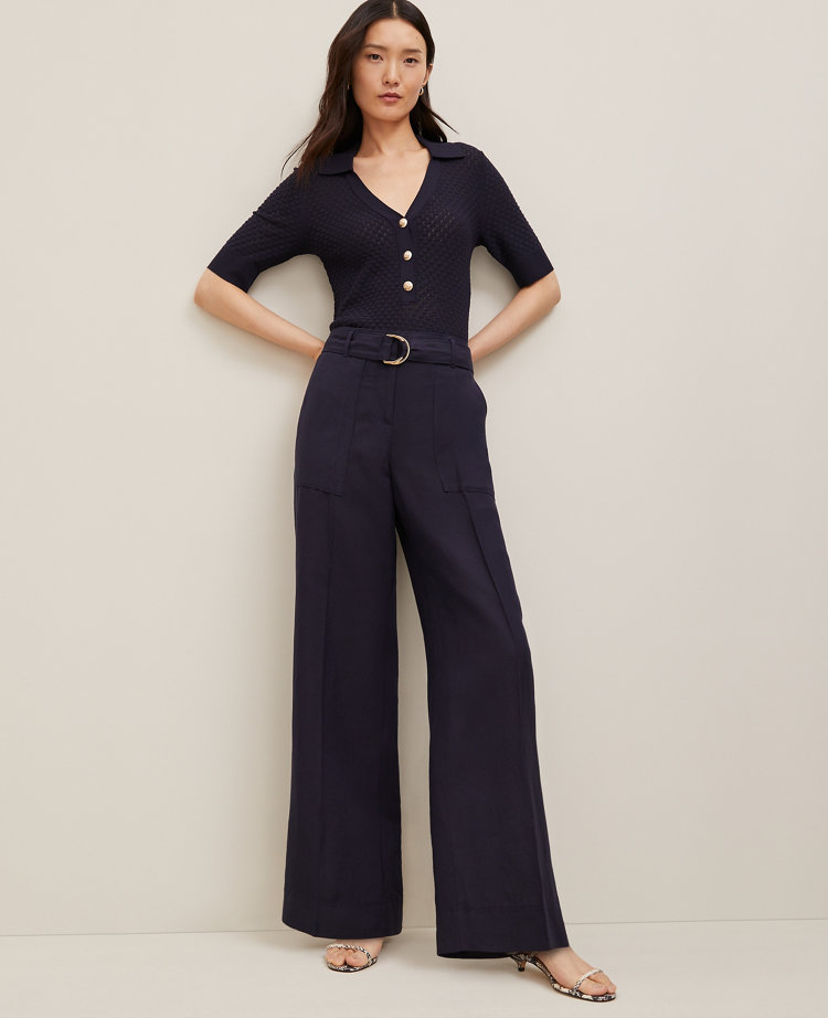 The Belted Wide-Leg Pant in Linen Blend