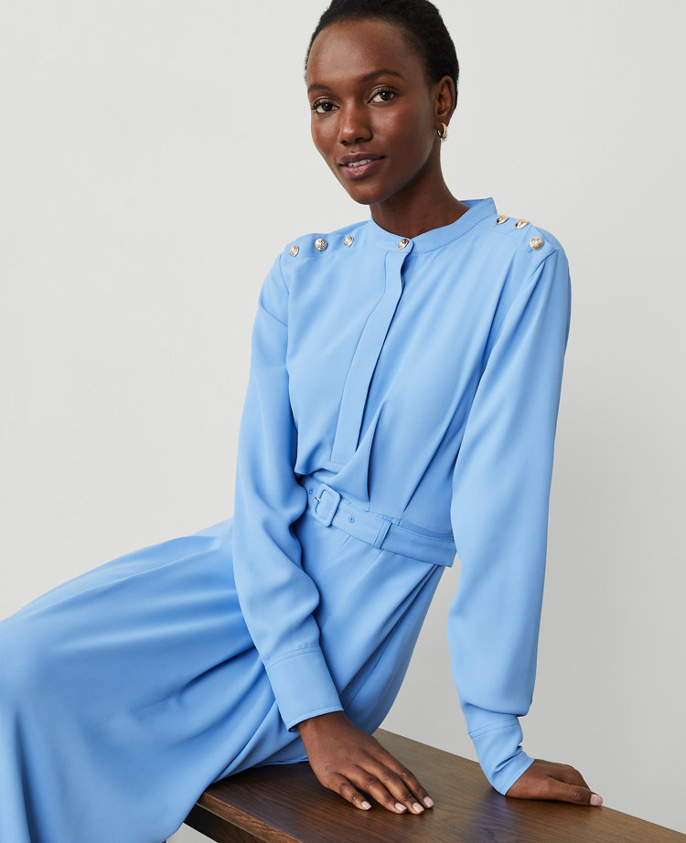 Stand Collar Maxi Flare Dress