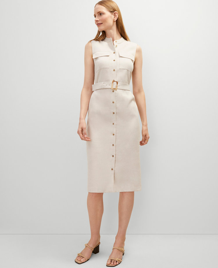Belted Linen Blend Shirtdress