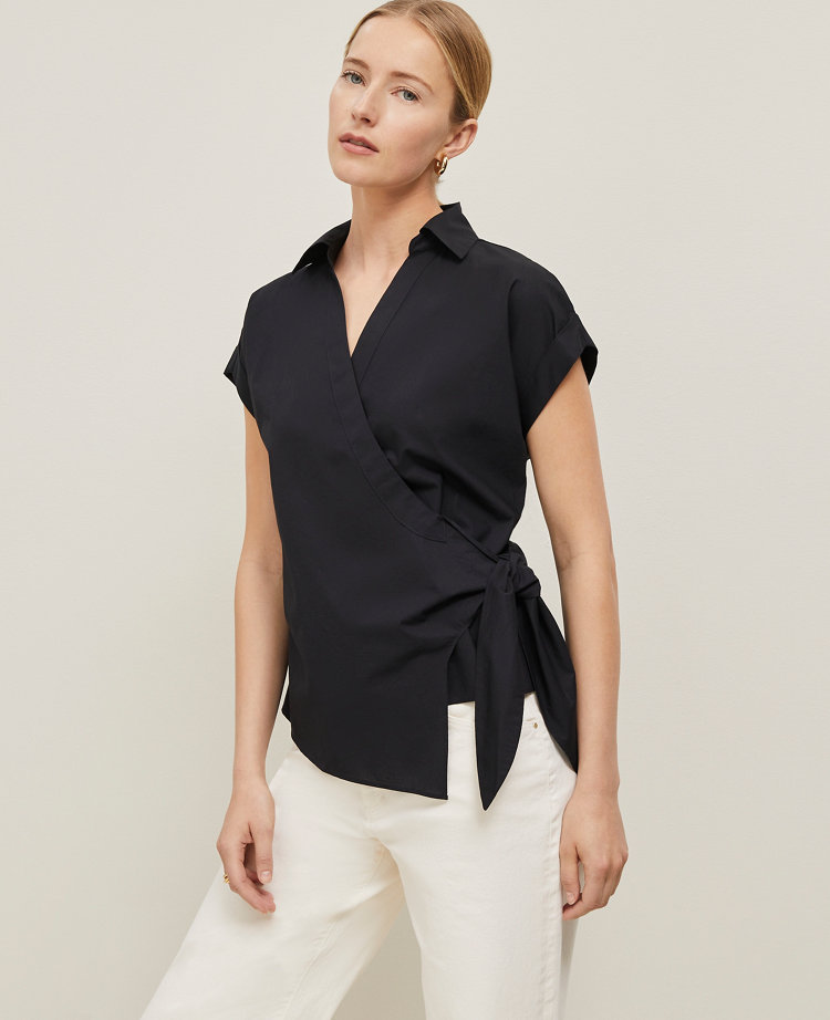 Ann Taylor Collared Tie Waist Top Women's