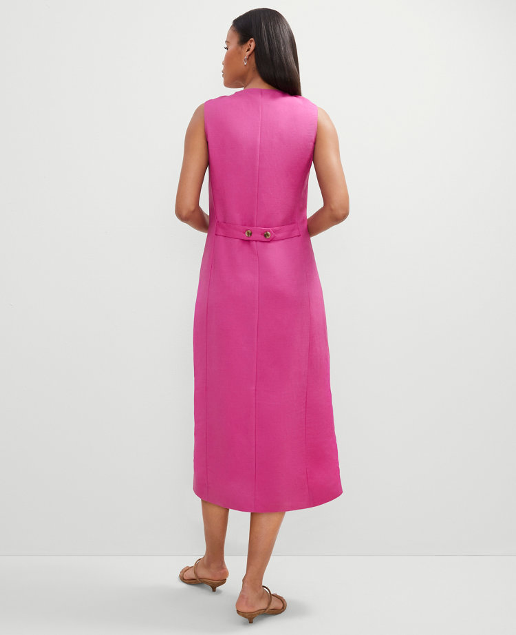 Linen Blend V-Neck Shirtdress