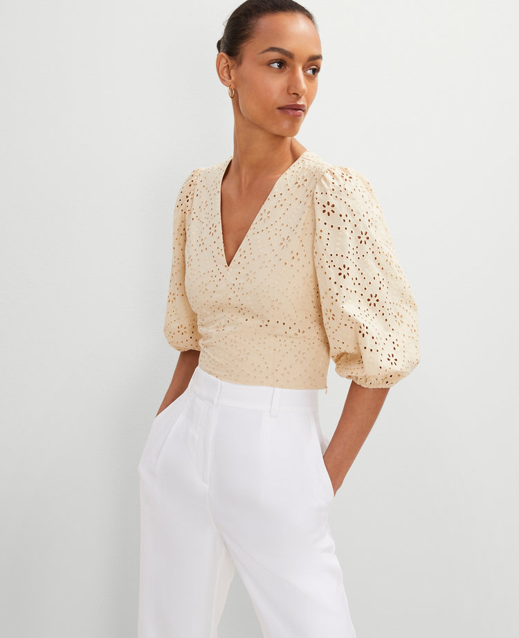 Eyelet Puff Sleeve Blouse