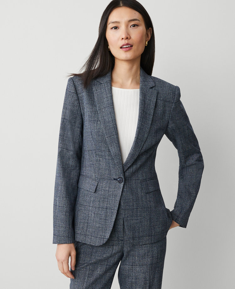 The Notched One-Button Blazer in Plaid