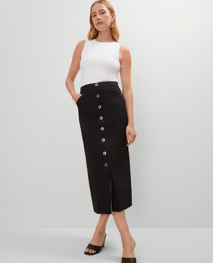 Button Front Pencil Skirt