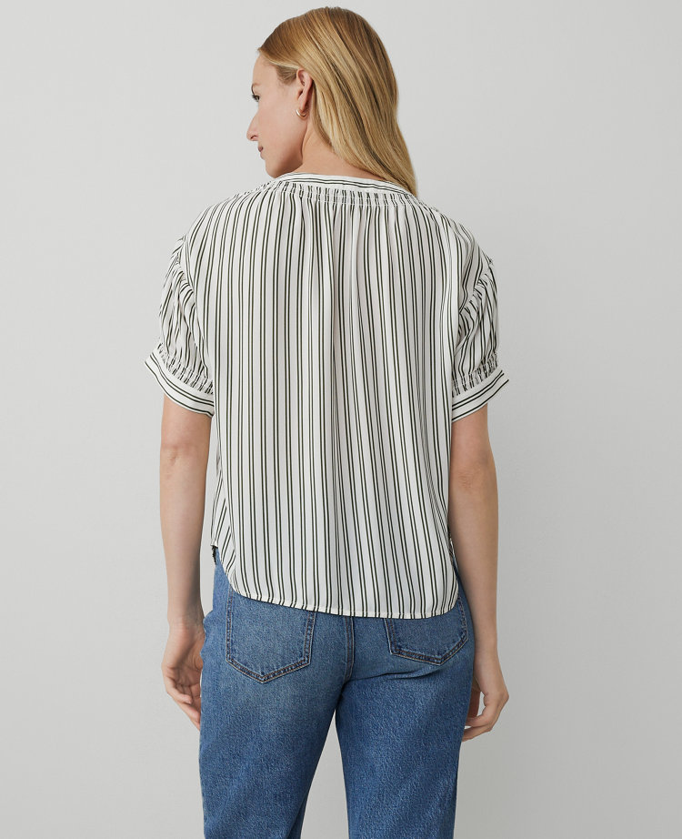 Striped Puff-Sleeve Blouse