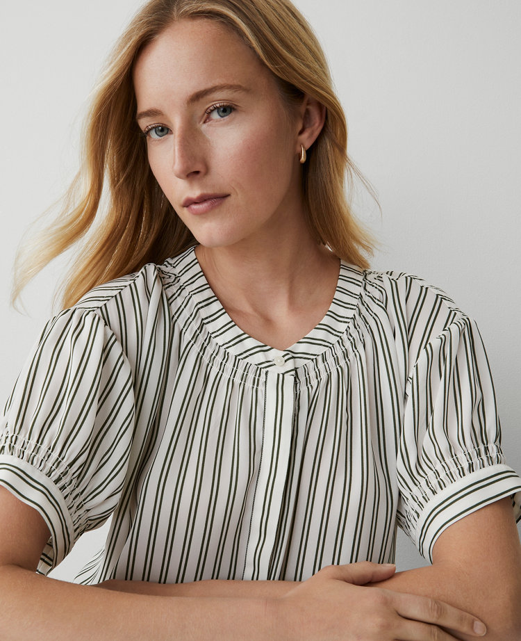 Striped Puff-Sleeve Blouse