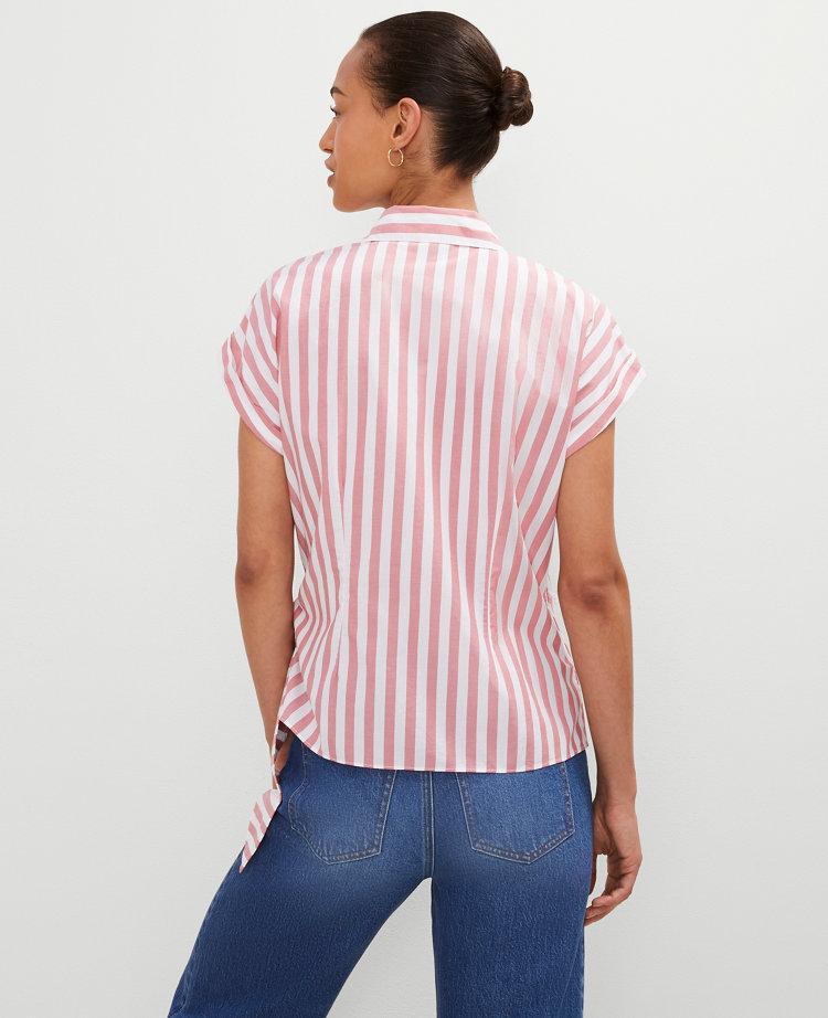 Striped Collared Tie Waist Top