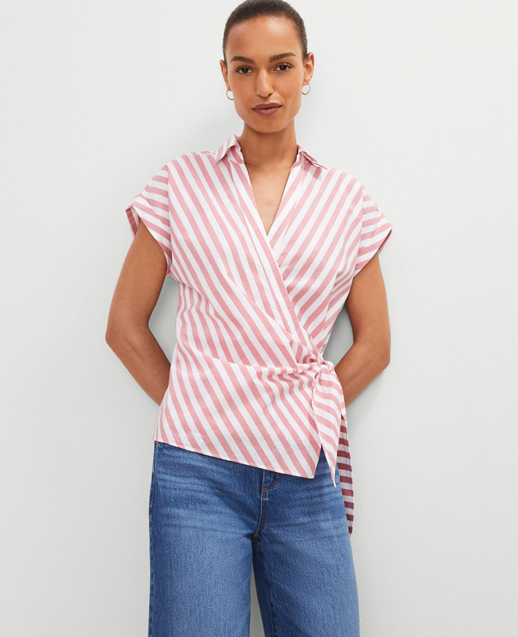 Striped Collared Tie Waist Top carousel Product Image 3