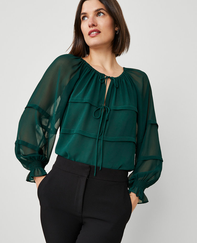 Tie Neck Ruffle Blouse